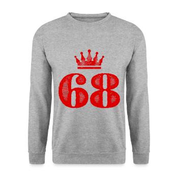 68 Zahl Krone - Unisex Pullover - Weißgrau meliert - Vorne - Alina (178cm) & Michal (187cm)