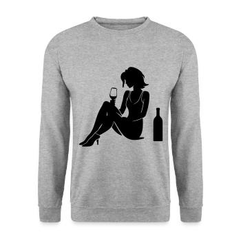 Woman Silhouette Celebrating Bottle Drinking - Unisex Sweatshirt - salt & pepper - Front - Alina (178cm) & Michal (187cm)