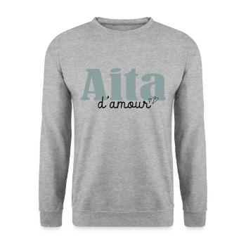 Aita d amour humour papa père basque - Sweat-shirt Unisexe - gris chiné - Devant - Alina (178cm) & Michal (187cm)