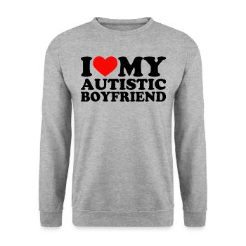 I Love My Autistic Boyfriend I Heart My BF - Unisex Sweatshirt - salt & pepper - Front - Alina (178cm) & Michal (187cm)