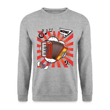 Cooles Akkordeon im Comic style - Unisex Pullover - Weißgrau meliert - Vorne - Alina (178cm) & Michal (187cm)