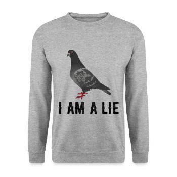 I Am A Lie Bird Aren't Real Spies Gifts shirt - Unisex Pullover - Weißgrau meliert - Vorne - Alina (178cm) & Michal (187cm)