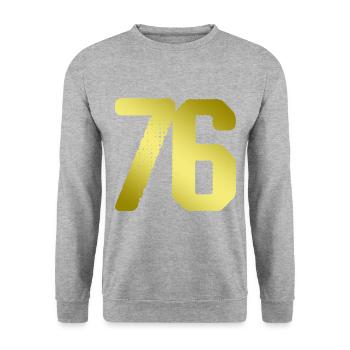 76 Zahl Trikot - Unisex Pullover - Weißgrau meliert - Vorne - Alina (178cm) & Michal (187cm)