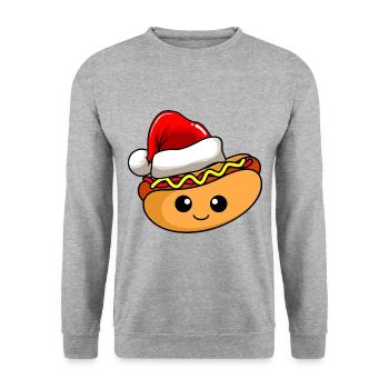 Hotdog Weihnachten Comic Xmas - Unisex Pullover - Weißgrau meliert - Vorne - Alina (178cm) & Michal (187cm)