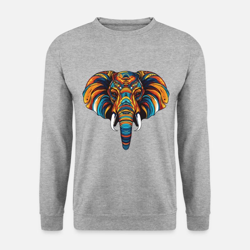 Elefant Portrait - Unisex Pullover - Weißgrau meliert