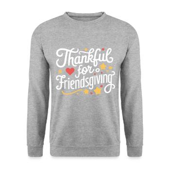 Freundschafts-erntedankfest, Dankbare Freunde - Unisex Pullover - Weißgrau meliert - Vorne - Alina (178cm) & Michal (187cm)