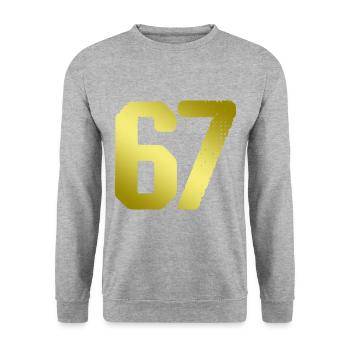 67 number jersey - Unisex Sweatshirt - salt & pepper - Front - Alina (178cm) & Michal (187cm)