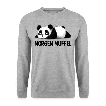 Ein lustiger und müde Panda Bär Morgen Muffel - Unisex Pullover - Weißgrau meliert - Vorne - Alina (178cm) & Michal (187cm)