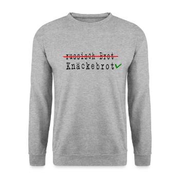knäckebrot support UKRAINE slava ukraini "Boykott" - Unisex Pullover - Weißgrau meliert - Vorne - Alina (178cm) & Michal (187cm)