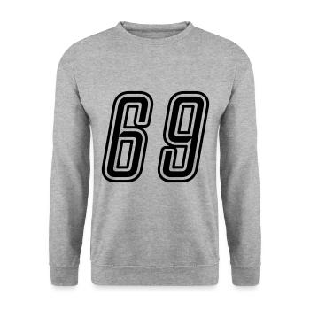 69 Numéro de numéro - Sweat-shirt Unisexe - gris chiné - Devant - Alina (178cm) & Michal (187cm)