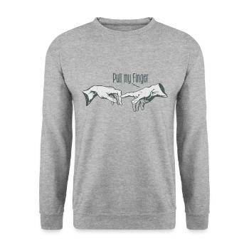 Michel-Ange, Dieu et Adam - tire mon doigt - Sweat-shirt Unisexe - gris chiné - Devant - Alina (178cm) & Michal (187cm)