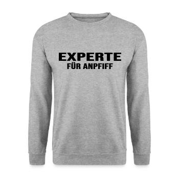 Fußball Fußballexperte vorm Anpfiff Fußballregeln - Unisex Pullover - Weißgrau meliert - Vorne - Alina (178cm) & Michal (187cm)