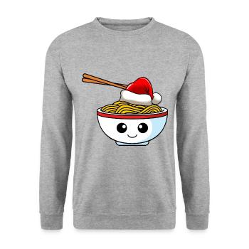 Nudeln Weihnachten Comic Xmas - Unisex Pullover - Weißgrau meliert - Vorne - Alina (178cm) & Michal (187cm)