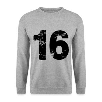 16 Zahl Trikot - Unisex Pullover - Weißgrau meliert - Vorne - Alina (178cm) & Michal (187cm)