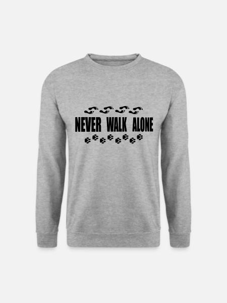 Never walk Alone Geschenk für Hundeliebhaber - Unisex Pullover - Weißgrau meliert