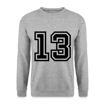 13 Zahl symbol - Unisex Pullover - Weißgrau meliert - Vorne - Alina (178cm) & Michal (187cm)