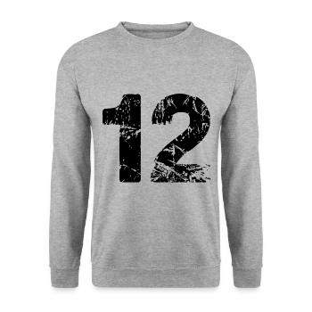 12 Zahl Trikot - Unisex Pullover - Weißgrau meliert - Vorne - Alina (178cm) & Michal (187cm)