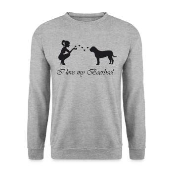 Boerboel mit Frau - Unisex Pullover - Weißgrau meliert - Vorne - Alina (178cm) & Michal (187cm)
