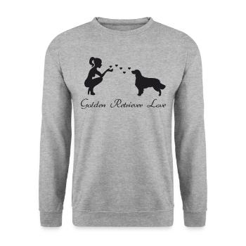 Golden Retriever mit Frau - Unisex Pullover - Weißgrau meliert - Vorne - Alina (178cm) & Michal (187cm)