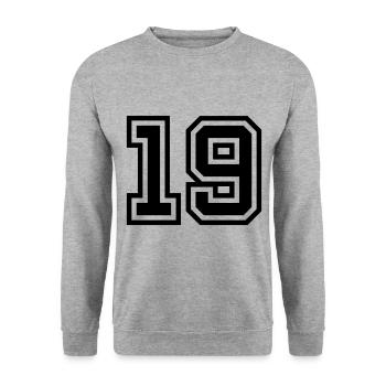19 Zahl symbol - Unisex Pullover - Weißgrau meliert - Vorne - Alina (178cm) & Michal (187cm)
