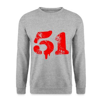 51 Zahl Symbol - Unisex Pullover - Weißgrau meliert - Vorne - Alina (178cm) & Michal (187cm)