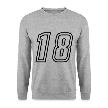 18 Numéro de numéro - Sweat-shirt Unisexe - gris chiné - Devant - Alina (178cm) & Michal (187cm)