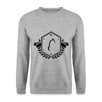 Kletterausrüstung eispickel Wappen - Unisex Pullover - Weißgrau meliert - Vorne - Alina (178cm) & Michal (187cm)