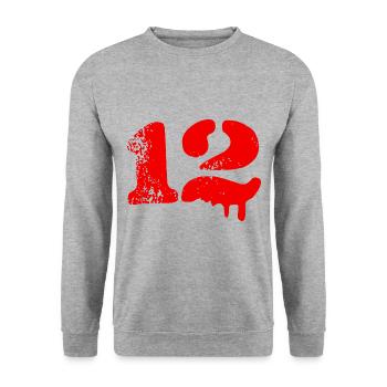 12 Zahl Symbol - Unisex Pullover - Weißgrau meliert - Vorne - Alina (178cm) & Michal (187cm)
