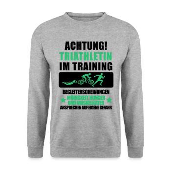 Triathletin Geschenk • Triathlet Training Shirt - Unisex Pullover - Weißgrau meliert - Vorne - Alina (178cm) & Michal (187cm)