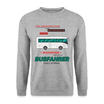Busfahrer Geschenk • Wahnsinn Superkraft Shirt - Unisex Pullover - Weißgrau meliert - Vorne - Alina (178cm) & Michal (187cm)