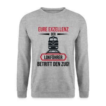 Lokführer shirt • Zug • Lokführer Geschenk - Unisex Pullover - Weißgrau meliert - Vorne - Alina (178cm) & Michal (187cm)