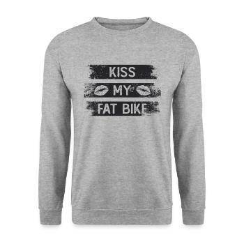 Kiss My Fat Bike Fatbike Biker MTB Geschenkidee - Unisex Pullover - Weißgrau meliert - Vorne - Alina (178cm) & Michal (187cm)