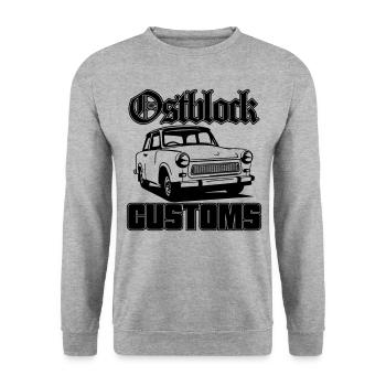 Farbe änderbar | Trabi Trabbi Ostblock Customs - Unisex Pullover - Weißgrau meliert - Vorne - Alina (178cm) & Michal (187cm)