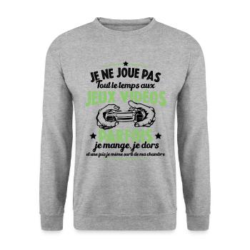 Je ne joue pas tout le temps aux jeux vidéos - Sweat-shirt Unisexe - gris chiné - Devant - Alina (178cm) & Michal (187cm)