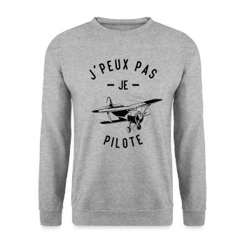 J'peux pas je pilote, Cadeau rétro avion - Sweat-shirt Unisexe - gris chiné - Devant - Alina (178cm) & Michal (187cm)
