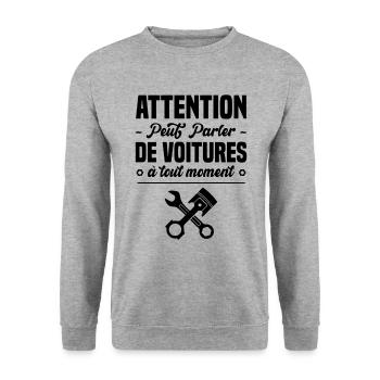 Attention peut parler de voitures à tout moment - Sweat-shirt Unisexe - gris chiné - Devant - Alina (178cm) & Michal (187cm)