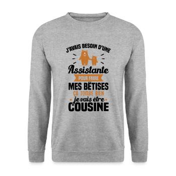 Je vais être cousine, humour cadeau future cousine - Sweat-shirt Unisexe - gris chiné - Devant - Alina (178cm) & Michal (187cm)