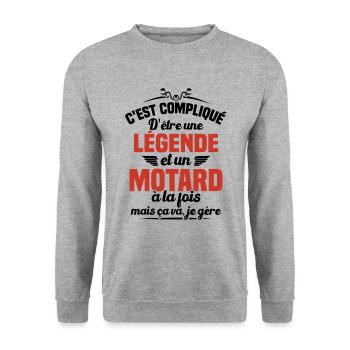 Legende et Motard, Cadeau Motard - Sweat-shirt Unisexe - gris chiné - Devant - Alina (178cm) & Michal (187cm)