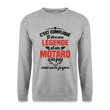 Legende et Motard, Humour Cadeau Motard - Sweat-shirt Unisexe - gris chiné - Devant - Alina (178cm) & Michal (187cm)