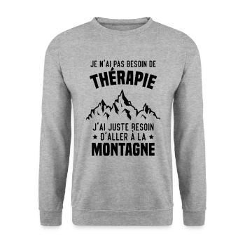 J'ai juste besoin d'aller à la Montagne Humour - Sweat-shirt Unisexe - gris chiné - Devant - Alina (178cm) & Michal (187cm)