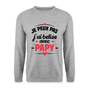 Je peux pas j'ai bêtise avec papy - Sweat-shirt Unisexe - gris chiné - Devant - Alina (178cm) & Michal (187cm)