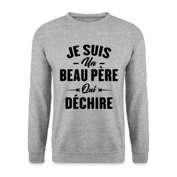 Ich bin ein Schwiegervater, der weint, Geschenk Stiefvater - Unisex Pullover - Weißgrau meliert - Vorne - Alina (178cm) & Michal (187cm)