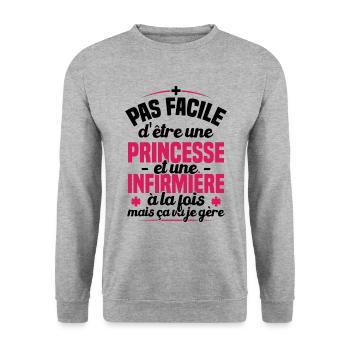 Princesse et Infirmière / Humour cadeau infirmière - Sweat-shirt Unisexe - gris chiné - Devant - Alina (178cm) & Michal (187cm)