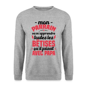 Mon Parrain Va M'apprendre Les Bêtises Humour - Sweat-shirt Unisexe - gris chiné - Devant - Alina (178cm) & Michal (187cm)