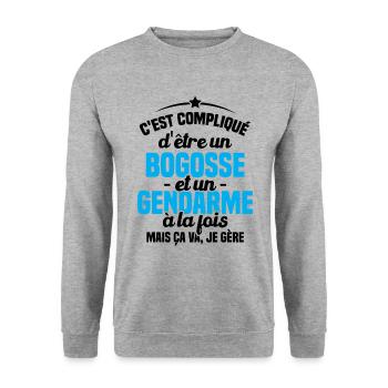 Bogosse et Gendarme, Humour Cadeau Gendarme - Sweat-shirt Unisexe - gris chiné - Devant - Alina (178cm) & Michal (187cm)