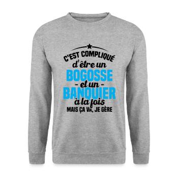 Bogosse et Banquier, Cadeau pour banquier - Sweat-shirt Unisexe - gris chiné - Devant - Alina (178cm) & Michal (187cm)