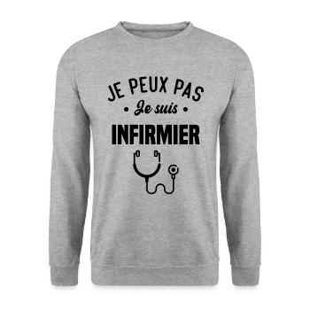 Je peux pas je suis Infirmier humour cadeau - Sweat-shirt Unisexe - gris chiné - Devant - Alina (178cm) & Michal (187cm)