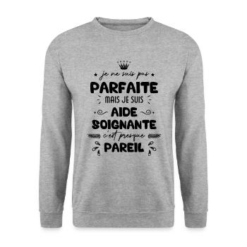 Je ne suis pas parfait mais je suis aide-soignant - Sweat-shirt Unisexe - gris chiné - Devant - Alina (178cm) & Michal (187cm)