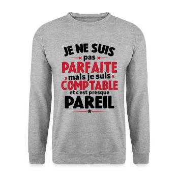 Pas parfaite mais je suis comptable humour cadeau - Sweat-shirt Unisexe - gris chiné - Devant - Alina (178cm) & Michal (187cm)