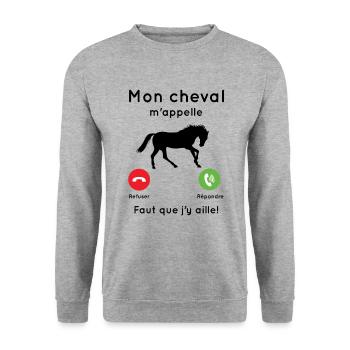 Mon cheval m'appelle faut que j’y aille Cadeau - Sweat-shirt Unisexe - gris chiné - Devant - Alina (178cm) & Michal (187cm)